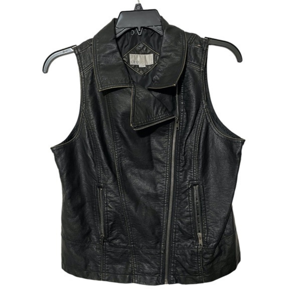 Cleo Faux Leather Vest Vegan Bikercore Black Zipper Sleeveless Womens Size M